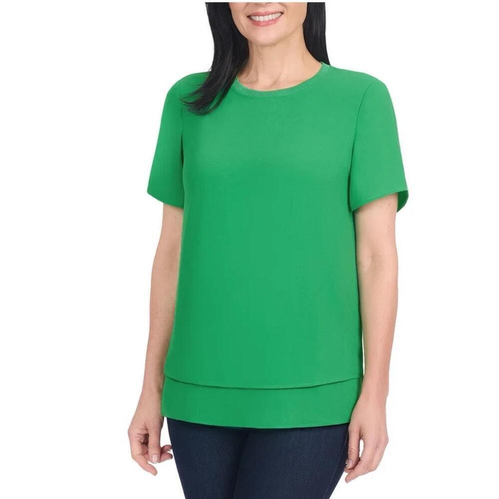 Hilary Radley Women's Short Sleeve Blouse, Green, Size L. BM